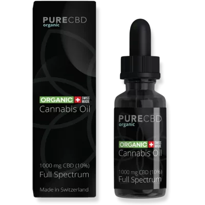 a image of the front side of a 1000mg CBD oil product from Pure Organic CBD