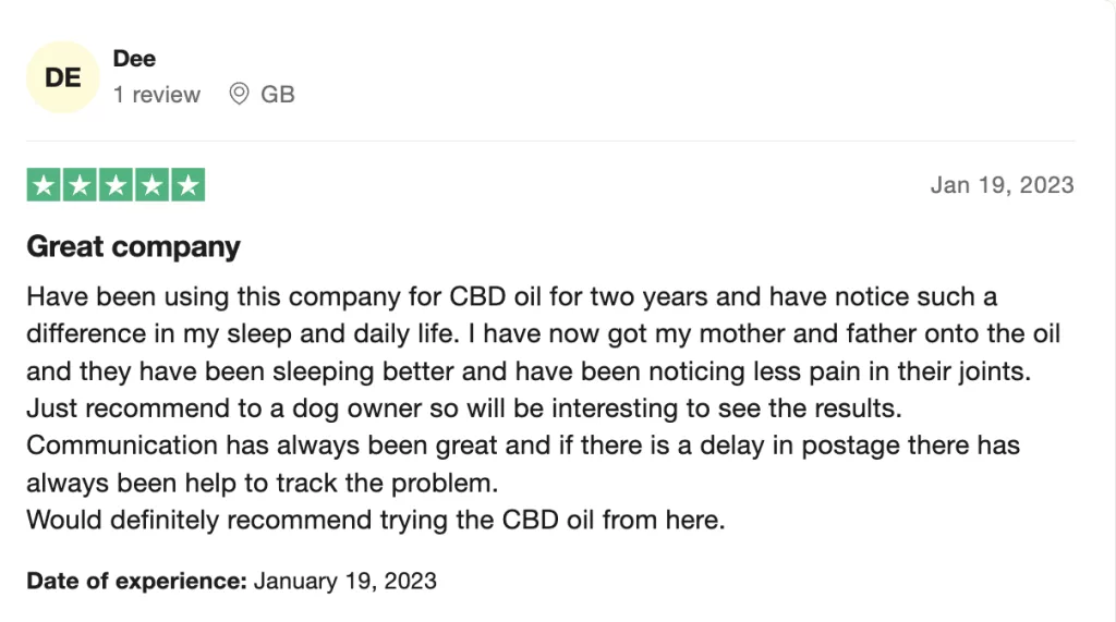 A testimonial for our 4000mg CBD oil from Dee.