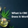 una foto que muestra varias hojas de cannabis y tinturas de aceite. El texto dice "qué es cbc y cómo funciona".