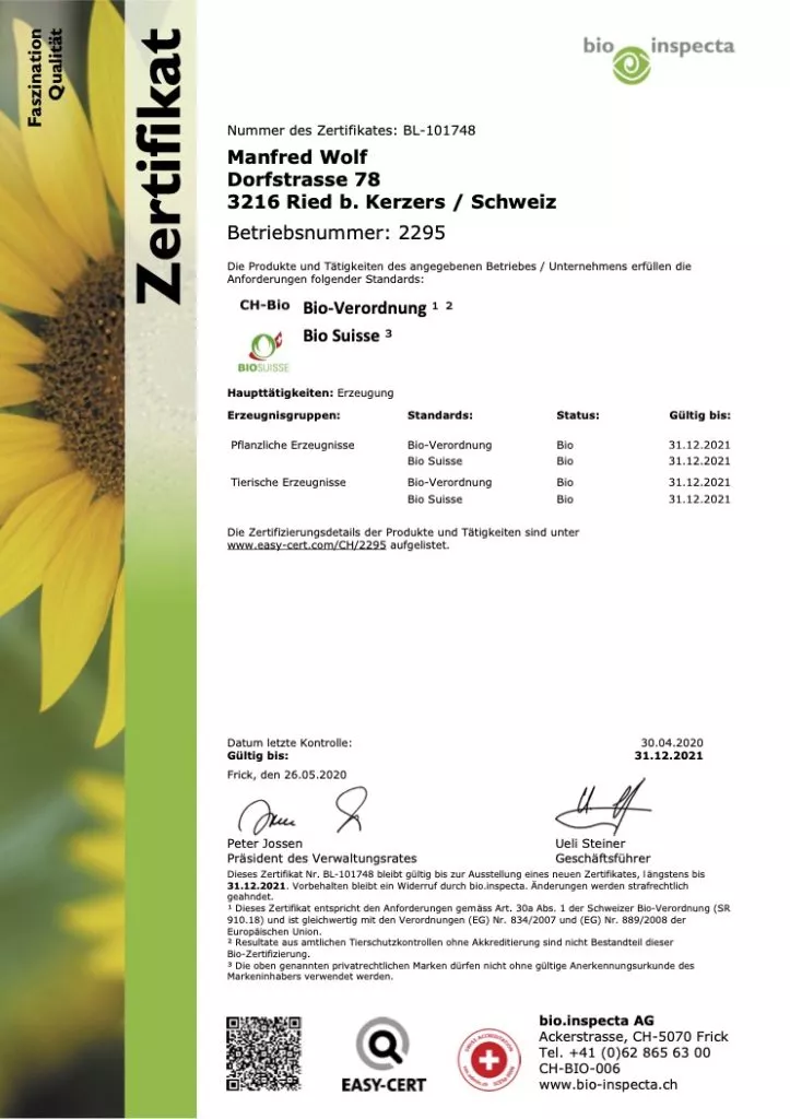 certificat bio suisse