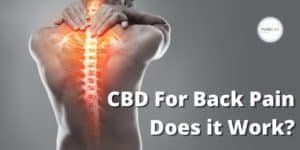 una persona con dolor de espalda. Las palabras en la imagen dicen CBD para el dolor de espalda, ¿funciona?