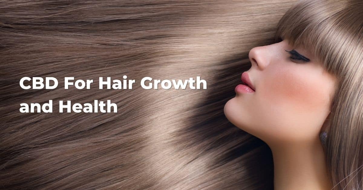 The main artwork for our article on CBD for hair growth and health. It features a woman with long brown healthy hair.