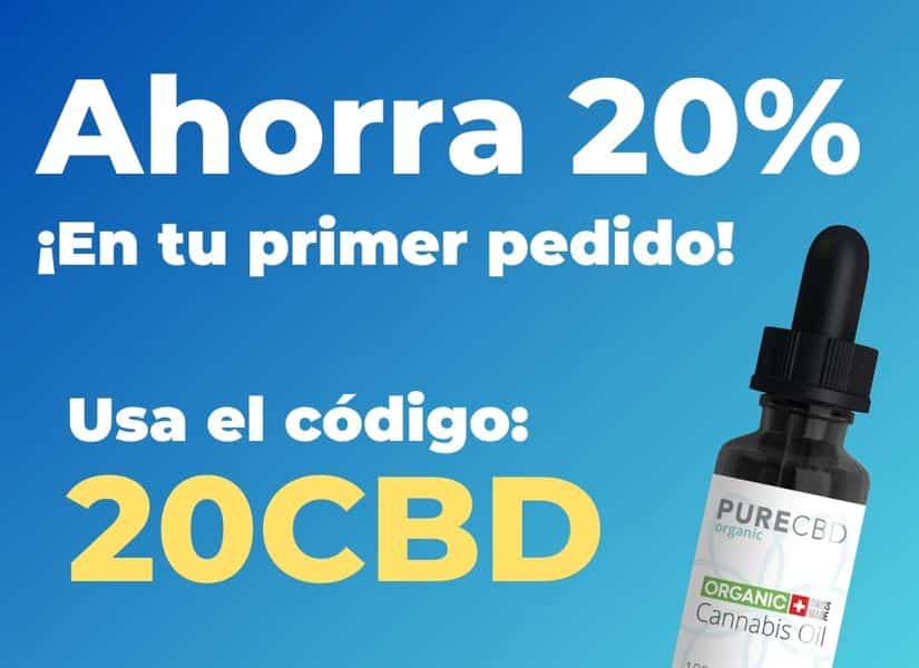 mobile banner advertising a 20% discount on first time orders with Pure Organic CBD. The code is '20CBD' and should be used at the checkout phase of your purchase.