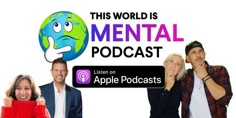 A banner promoting people to listen about the mental side of weight loss. The banner directs people to the This World is Mental Podcast website where they can find an episode by Sarah Price about her journey in weight loss.