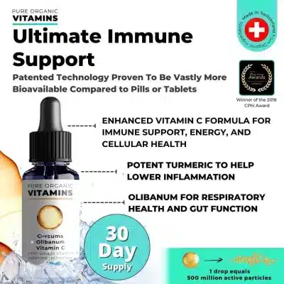 Tarjeta de características del producto Pure Immunity Cúrcuma, Olibanum y Vitamina C